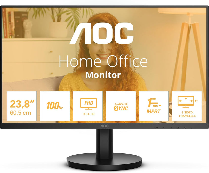 AOC 60.5 cm (23.8") 1920 x 1080 pixels Full HD LED 100Hz Computer Monitor Black | 24B3HMA2