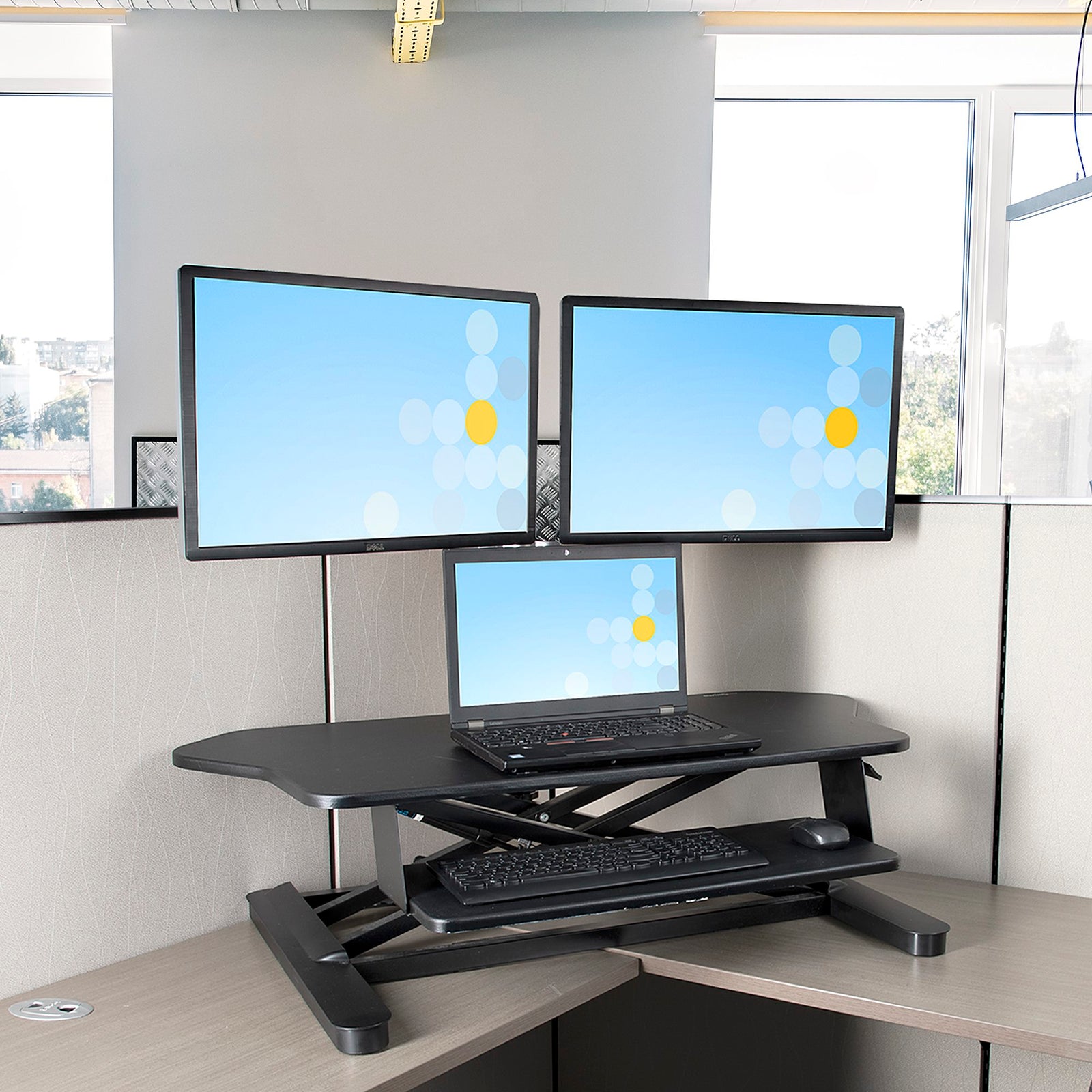 StarTech ARMSTSCORNR Corner Sit Stand Desk Converter with Keyboard Tray Table Stand Startech