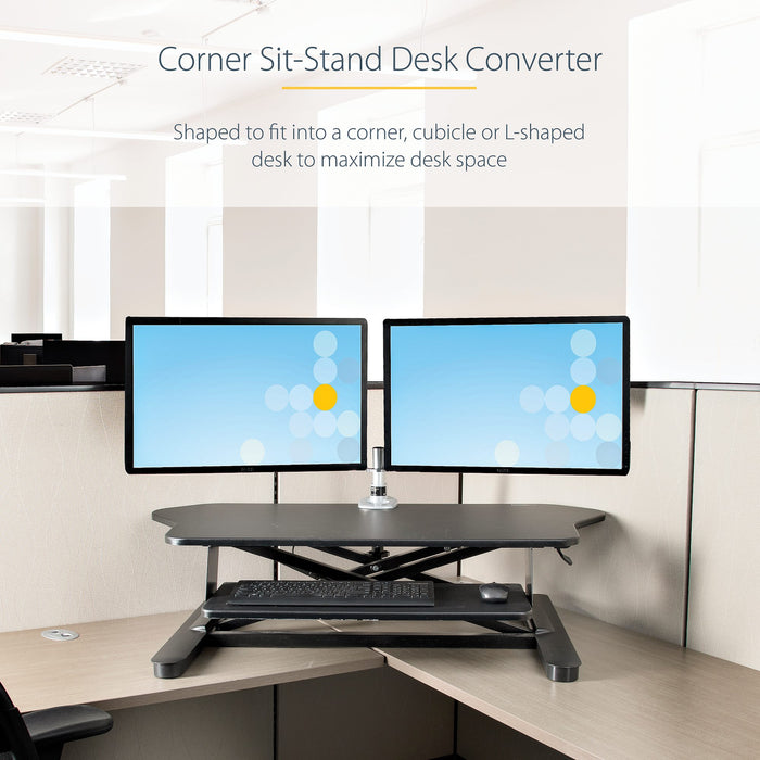 StarTech ARMSTSCORNR Corner Sit Stand Desk Converter with Keyboard Tray