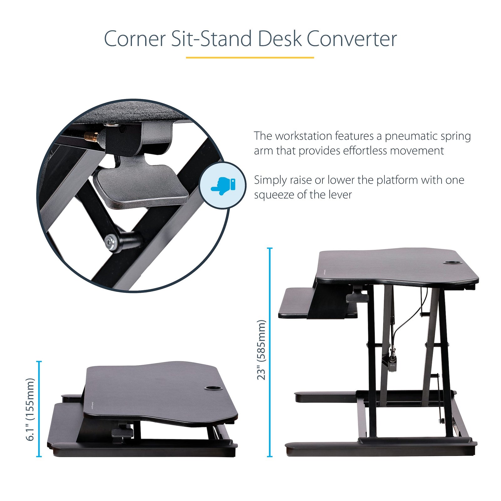 StarTech ARMSTSCORNR Corner Sit Stand Desk Converter with Keyboard Tray Table Stand Startech