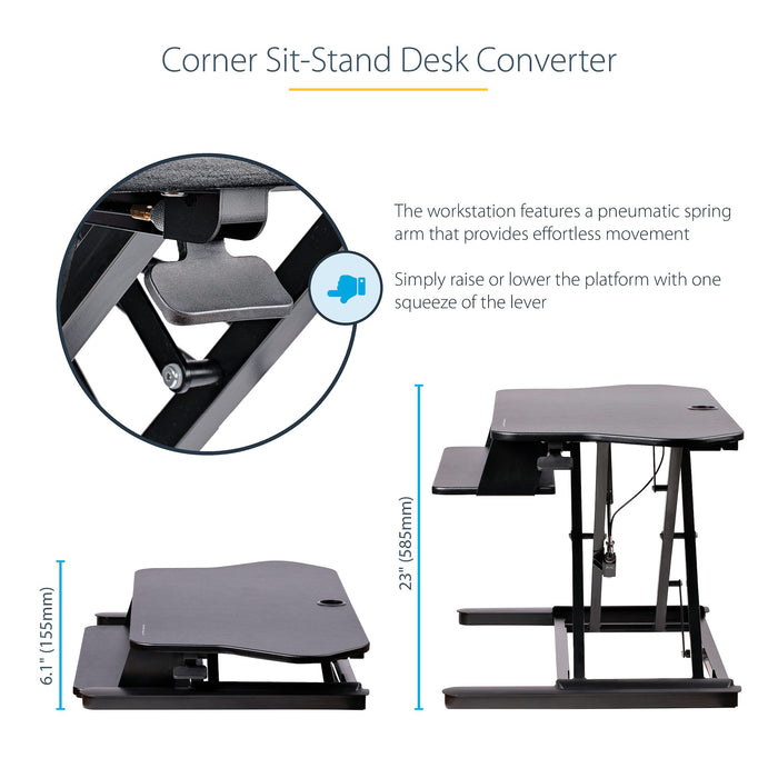 StarTech ARMSTSCORNR Corner Sit Stand Desk Converter with Keyboard Tray