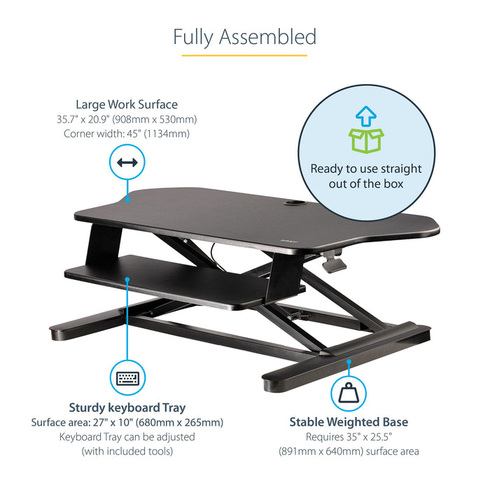 StarTech ARMSTSCORNR Corner Sit Stand Desk Converter with Keyboard Tray