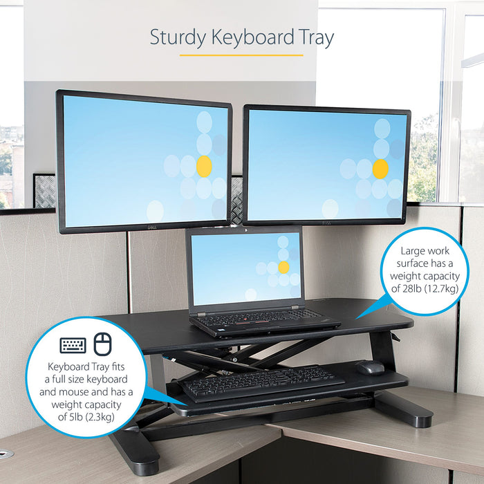 StarTech ARMSTSCORNR Corner Sit Stand Desk Converter with Keyboard Tray