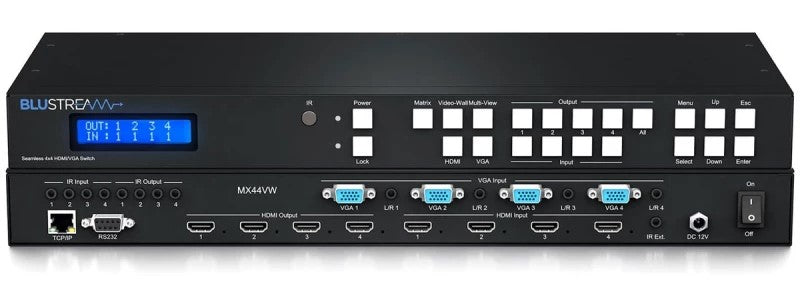 BluStream MX44VW 4x4 4K HDMI / VGA Video Wall Matrix - With Video Wall and Control Video Wall Controller BluStream