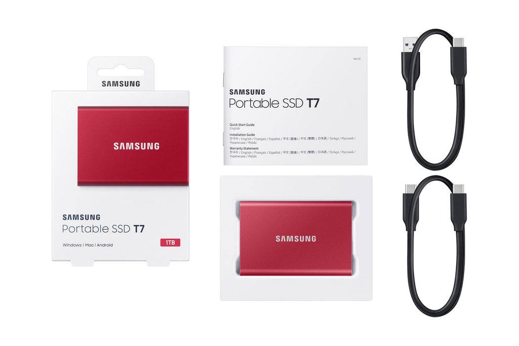 Samsung USB 3.2 T7 1 TB Portable Solid State Drive Red | MU-PC1T0R/WW