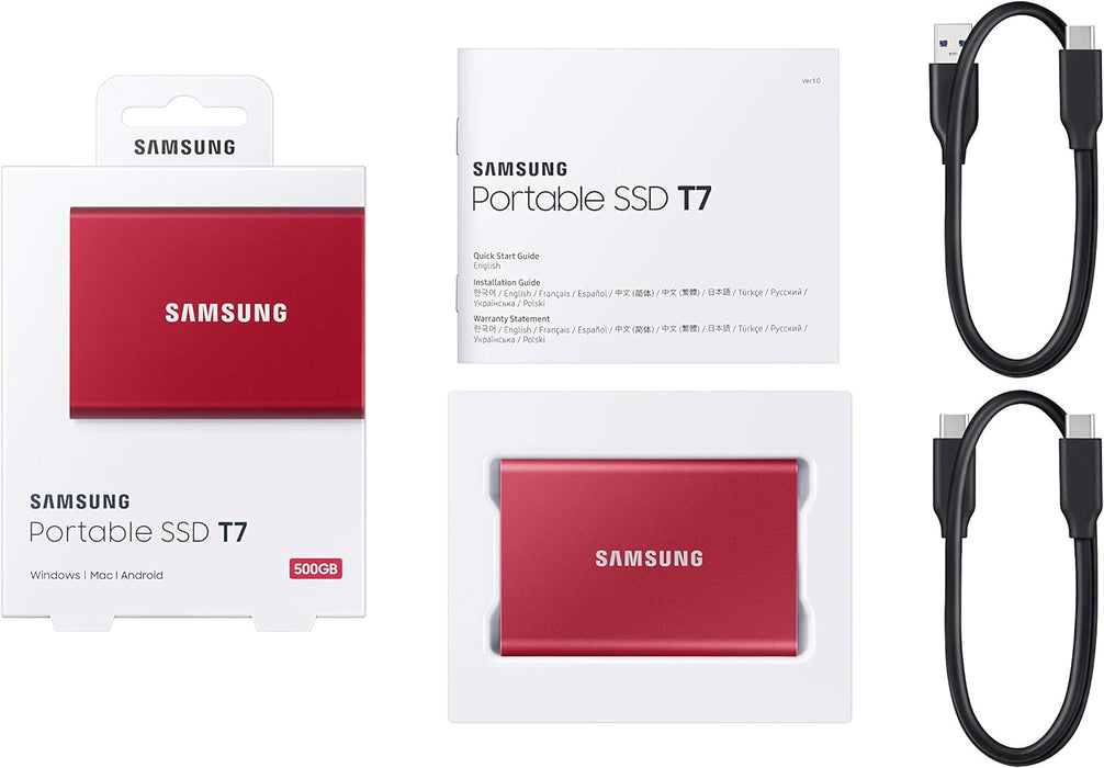 Samsung T7 500 GB USB-C Hardware Encrytion Red Portable SSD | MU-PC500R/WW