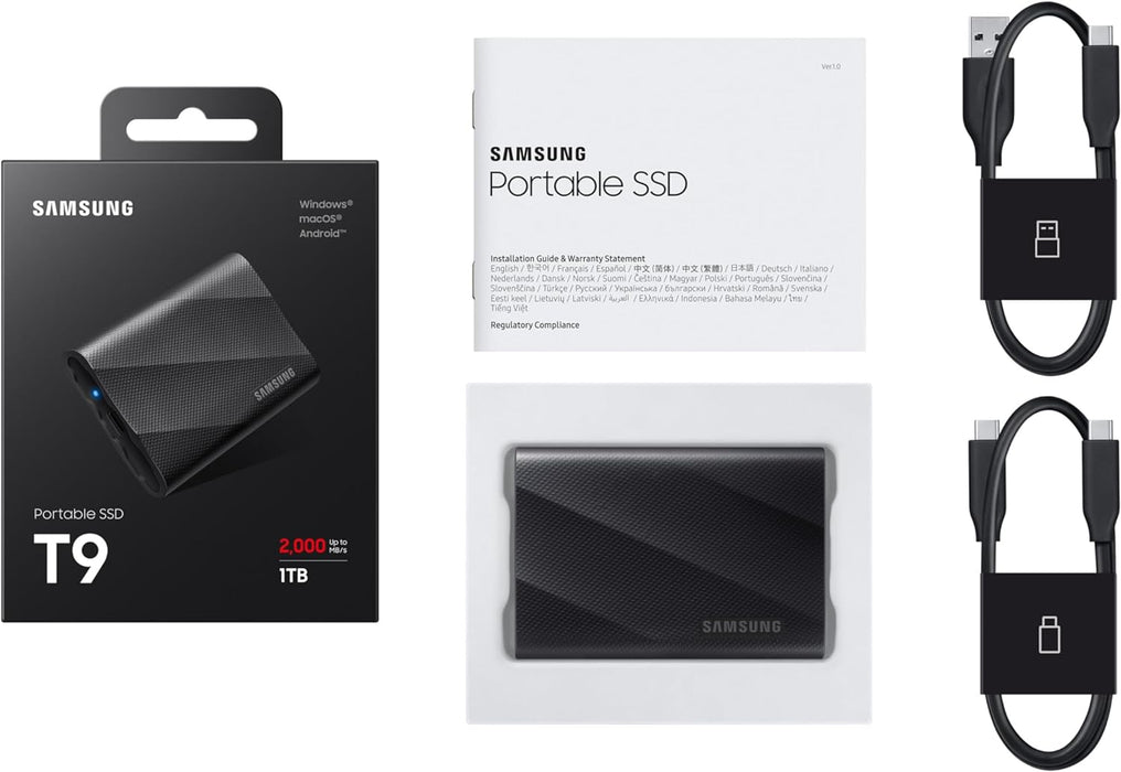 Samsung T9 Portable 1TB SSD USB 3.2 Gen2x2 USB-C SSD | MU-PG1T0B/EU