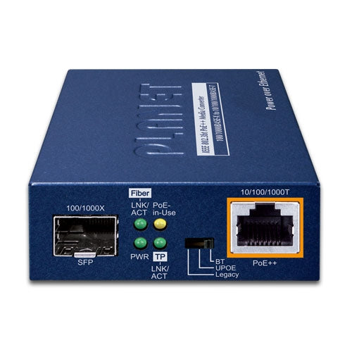 Planet 100/1000BASE-X SFP to 10/100/1000BASE-T 802.3bt PoE++ Media Converter - GUP-805A-60W Video Signal Converter Planet