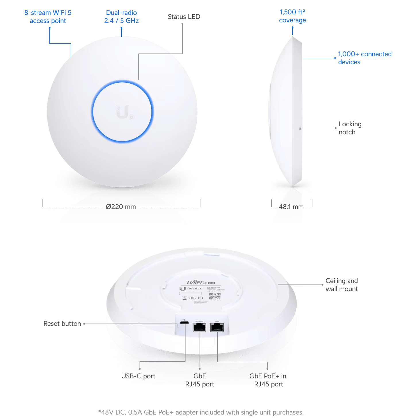 Ubiquiti UniFi AC SHD Wave2 Indoor / Outdoor Access Point 5-Pack | UAP-AC-SHD-5 Wireless Access Point Ubiquiti