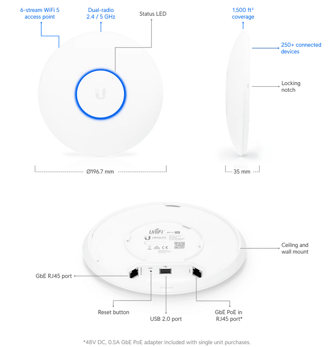 Ubiquiti UniFi AP AC PRO Wireless AC1750 Dual Band PoE Access Point -  UAP-AC-PRO