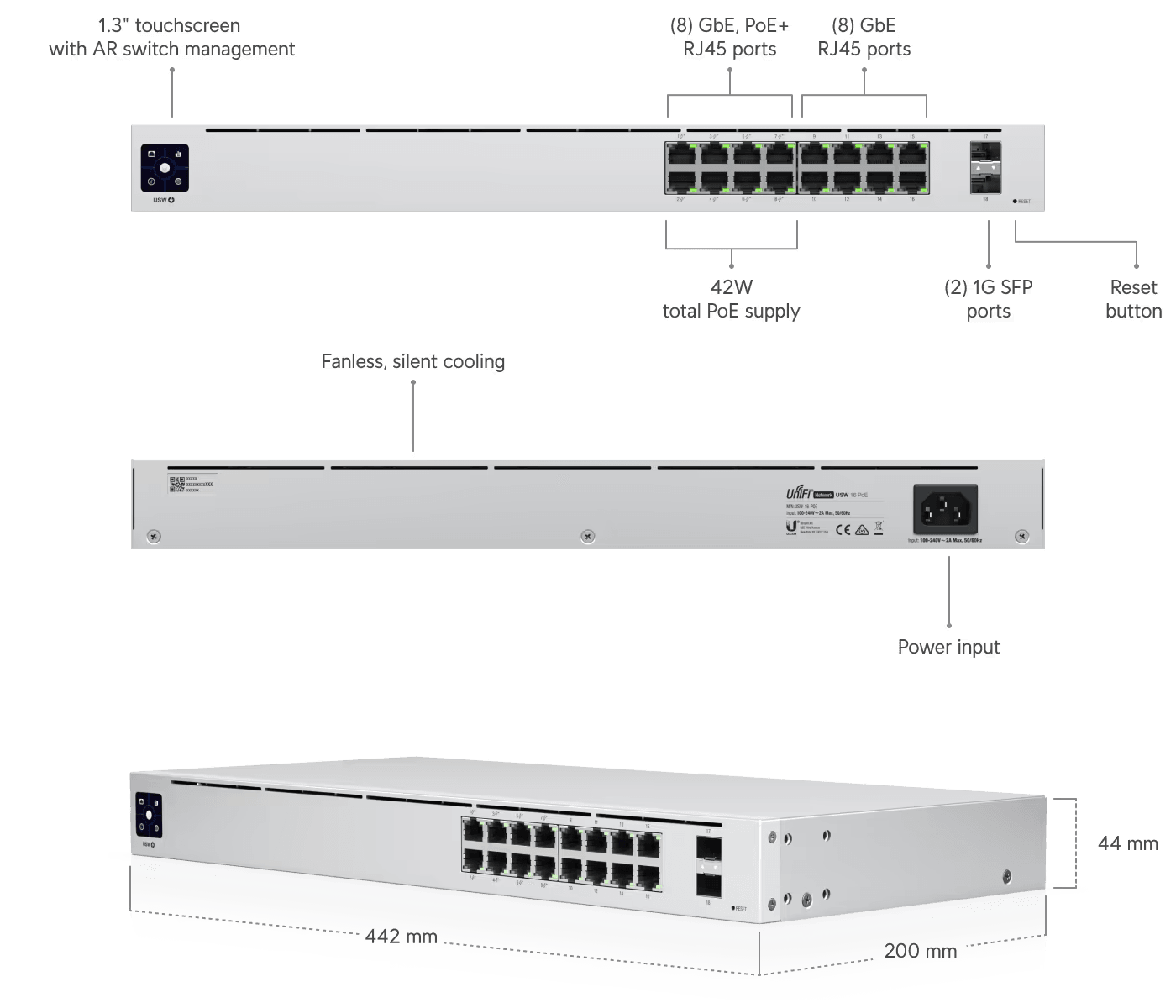 Ubiquiti UniFi Gen2 16 Port PoE Gigabit Network Switch - USW-16-POE Network Switch Ubiquiti