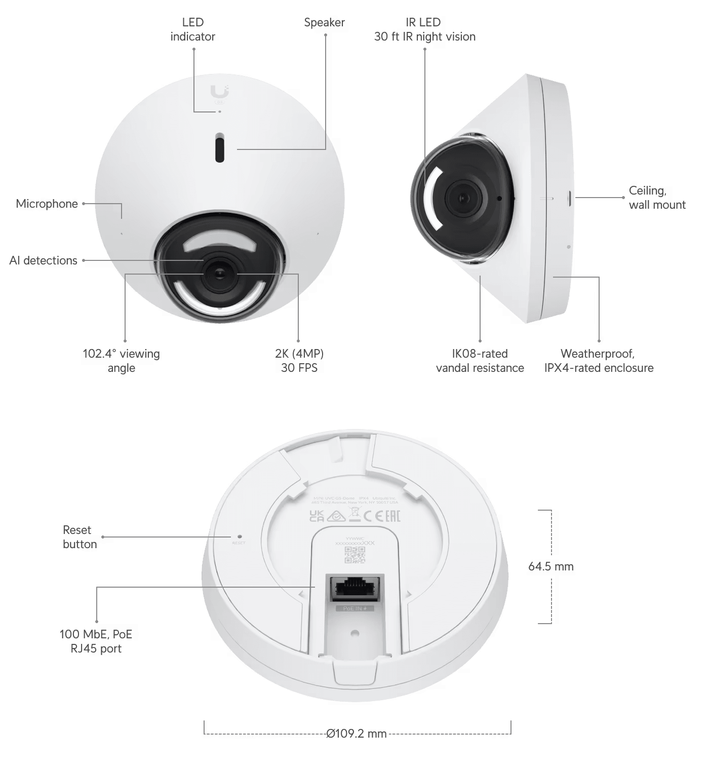 Ubiquiti UniFi G5 Dome Security Camera - UVC-G5-DOME Security Camera Ubiquiti