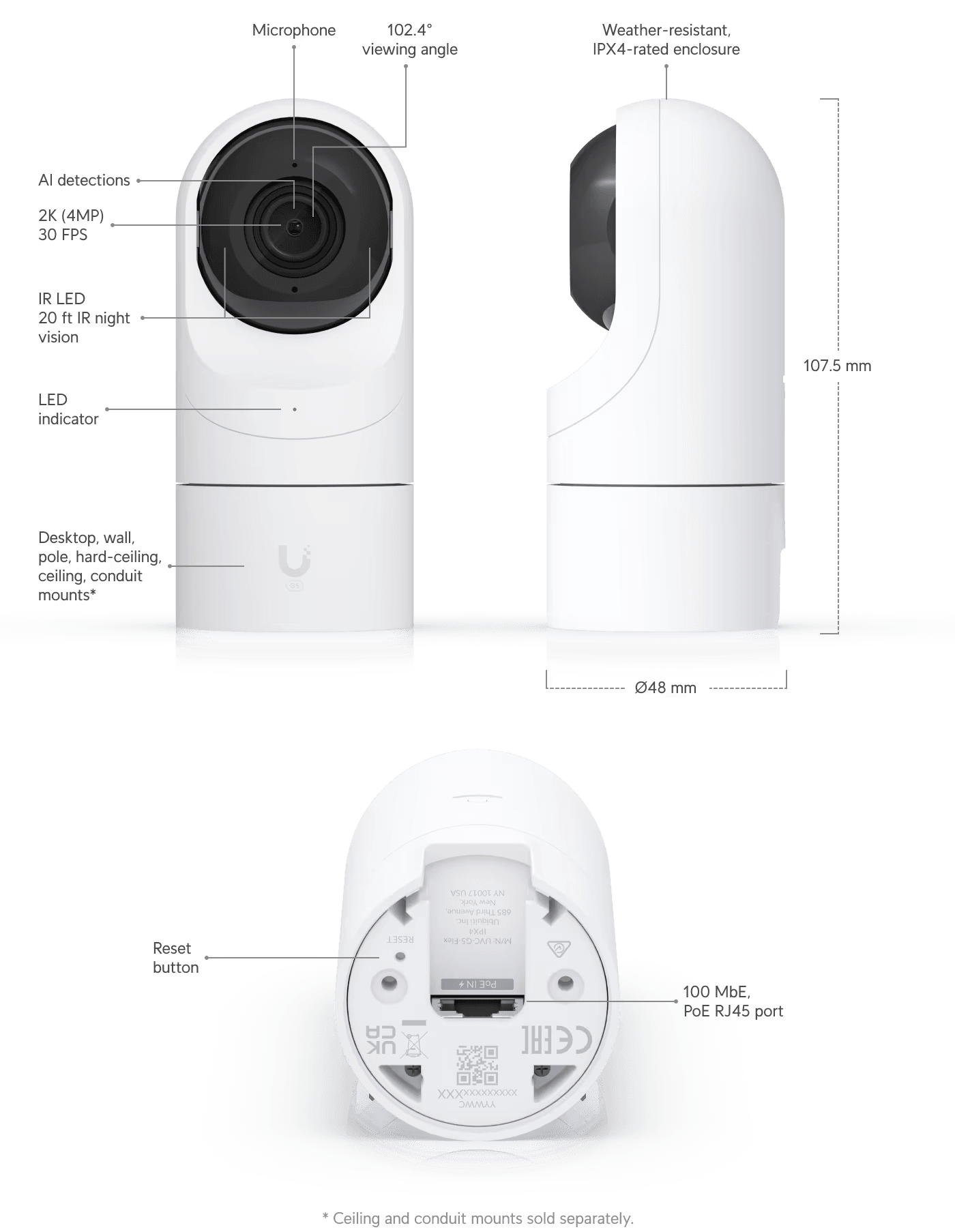 Ubiquiti G5 Flex Protect HD PoE Turret IP 5 MP 10m Night Vision Camera | UVC-G5-FLEX Security Camera Ubiquiti