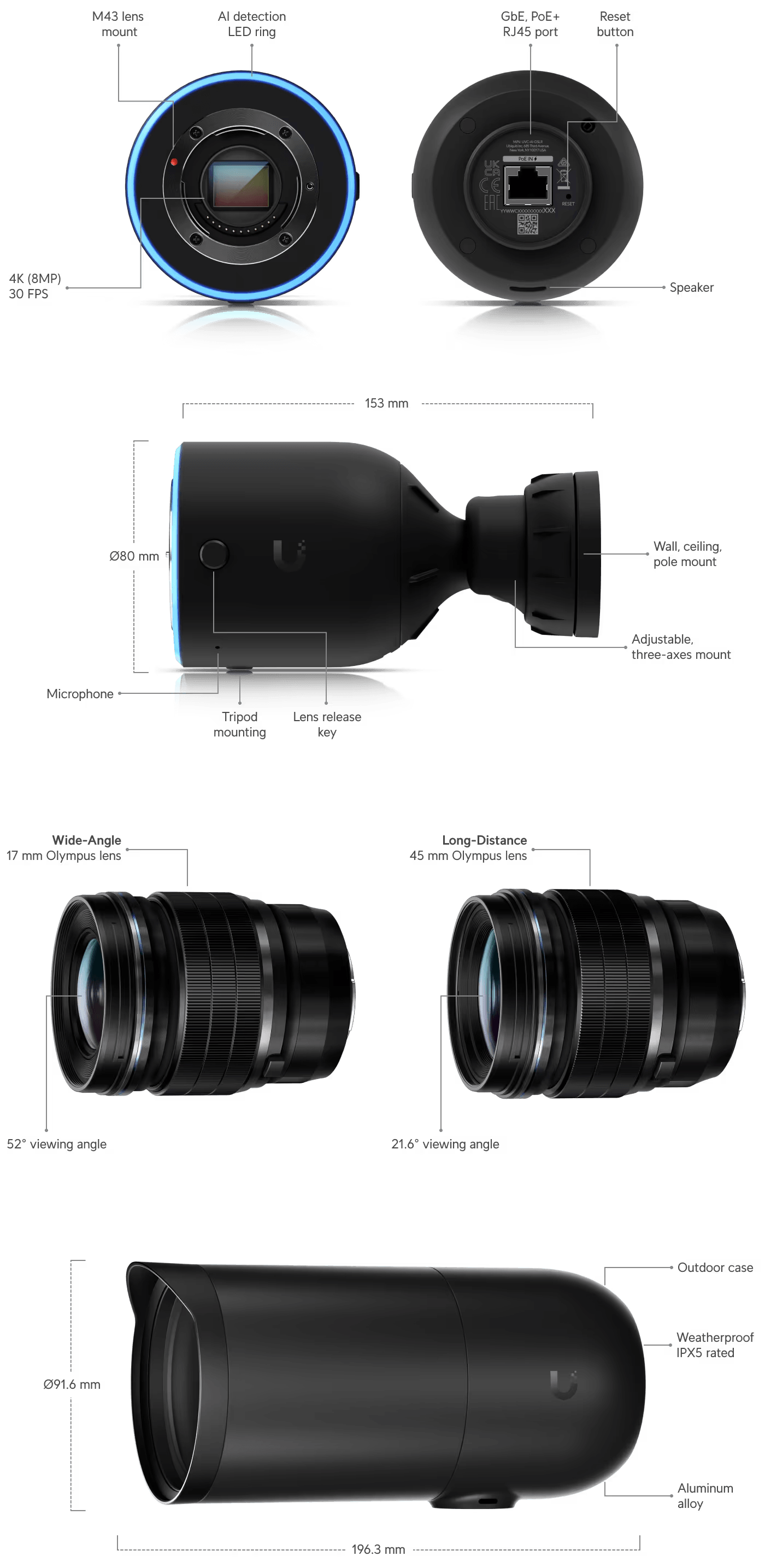 Ubiquiti AI DSLR Bullet IP Security Camera Indoor & Outdoor Ceiling/Wall/Pole | UVC-AI-DSLR-LD Security Camera Ubiquiti