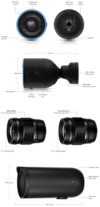 Ubiquiti AI DSLR Bullet IP Security Camera Indoor & Outdoor Ceiling/Wall/Pole | UVC-AI-DSLR-LD Ubiquiti Security Camera Ubiquiti