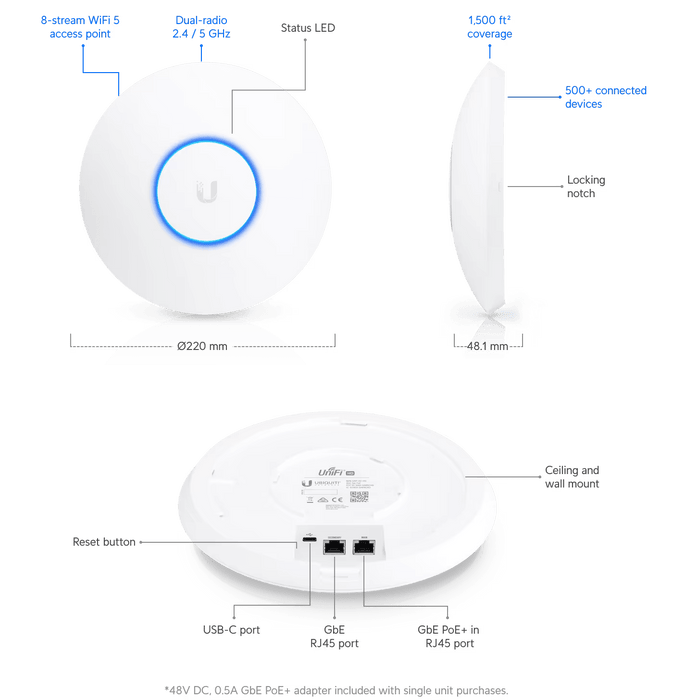 Ubiquiti UniFi AP HD MIMO Wireless AC2500 Dual Band PoE Access Point | UAP-AC-HD