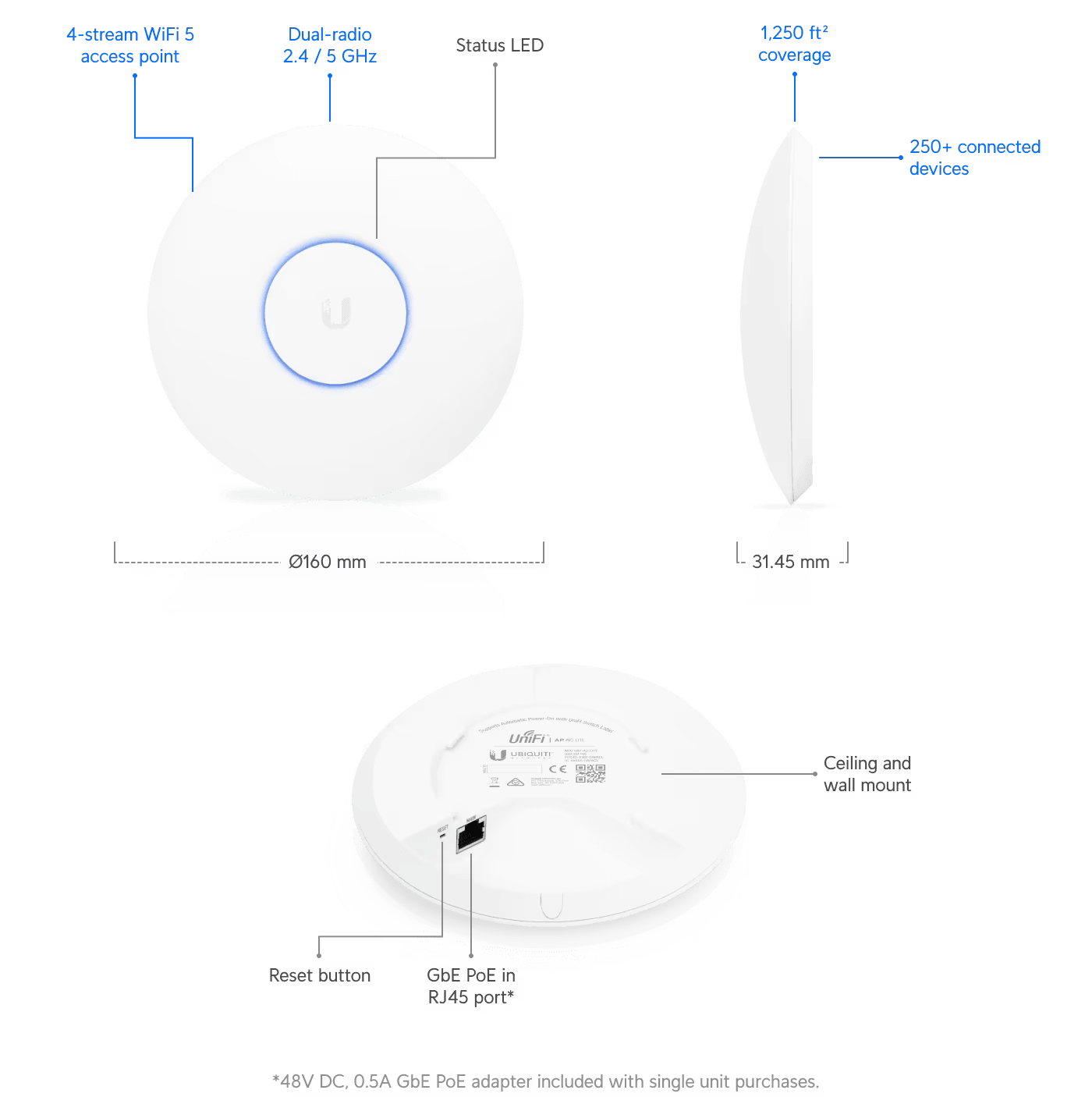 Ubiquiti UniFi AP AC Lite Wireless AC1200 Dual Band PoE Access Point | UAP-AC-LITE Wireless Access Point Ubiquiti