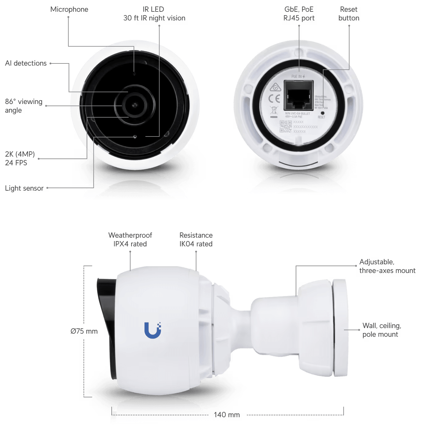Ubiquiti UniFi Protect G4 Bullet Camera 3 Pack | UVC-G4-BULLET-3 Security Camera Ubiquiti