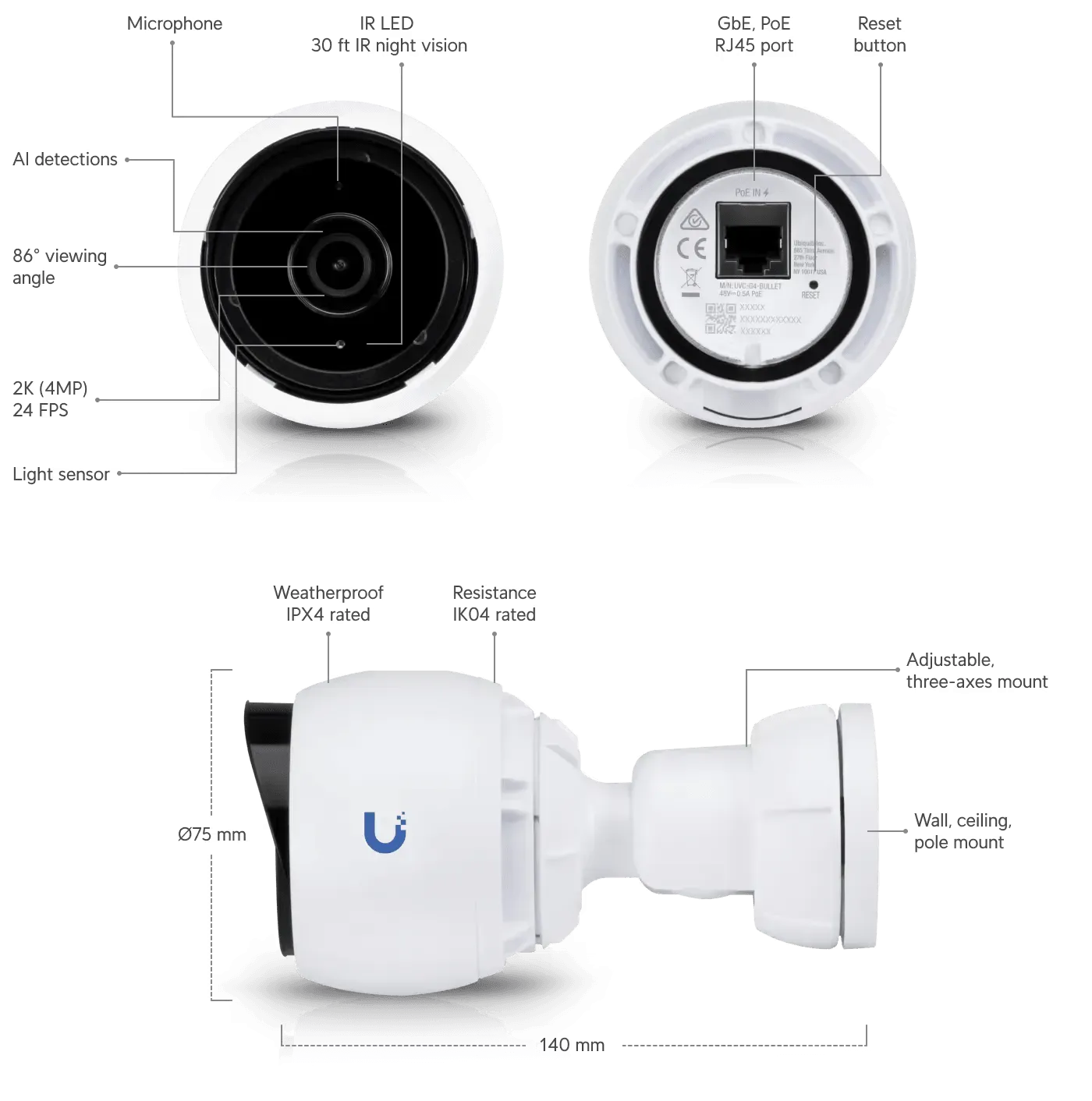 Ubiquiti UniFi Protect G4 Bullet Video Security Camera - UVC-G4-BULLET Security Camera Ubiquiti