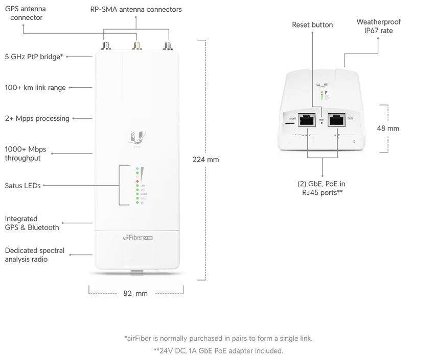 Ubiquiti AirFiber 1000 Mbit/s White Power Over Ethernet | AF-5XHD