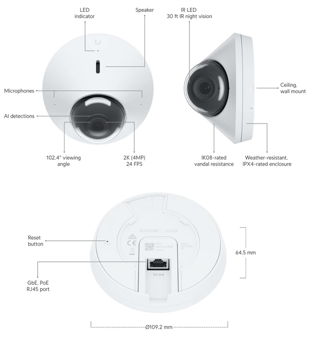 Ubiquiti UniFi Protect G4 Dome 4MP Vandal Resistant Weatherproof IP Camera | UVC-G4-DOME