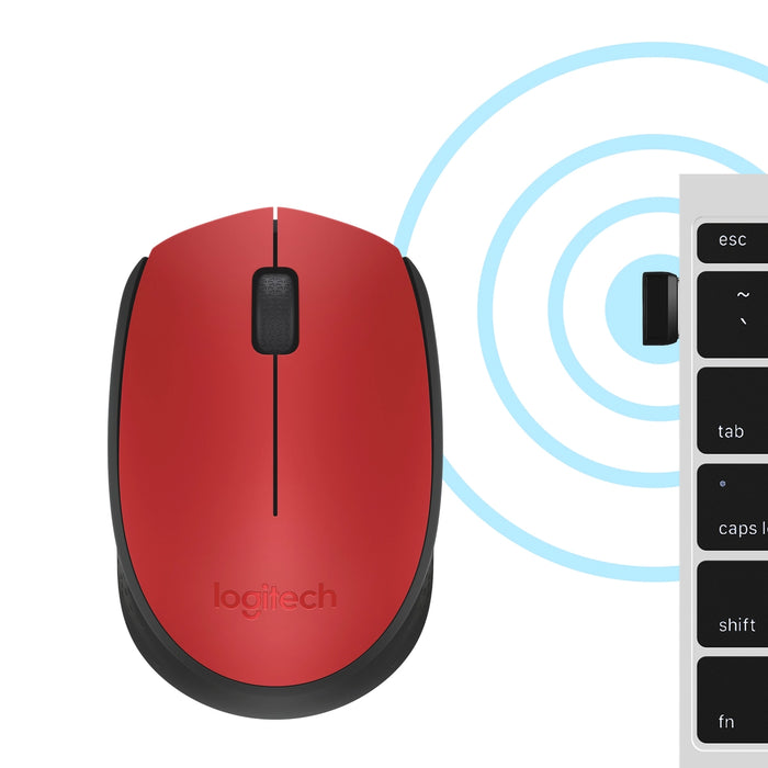 Logitech M171 1000dpi 3-Button Wireless Optical Computer Mouse (Red) | 910-004641