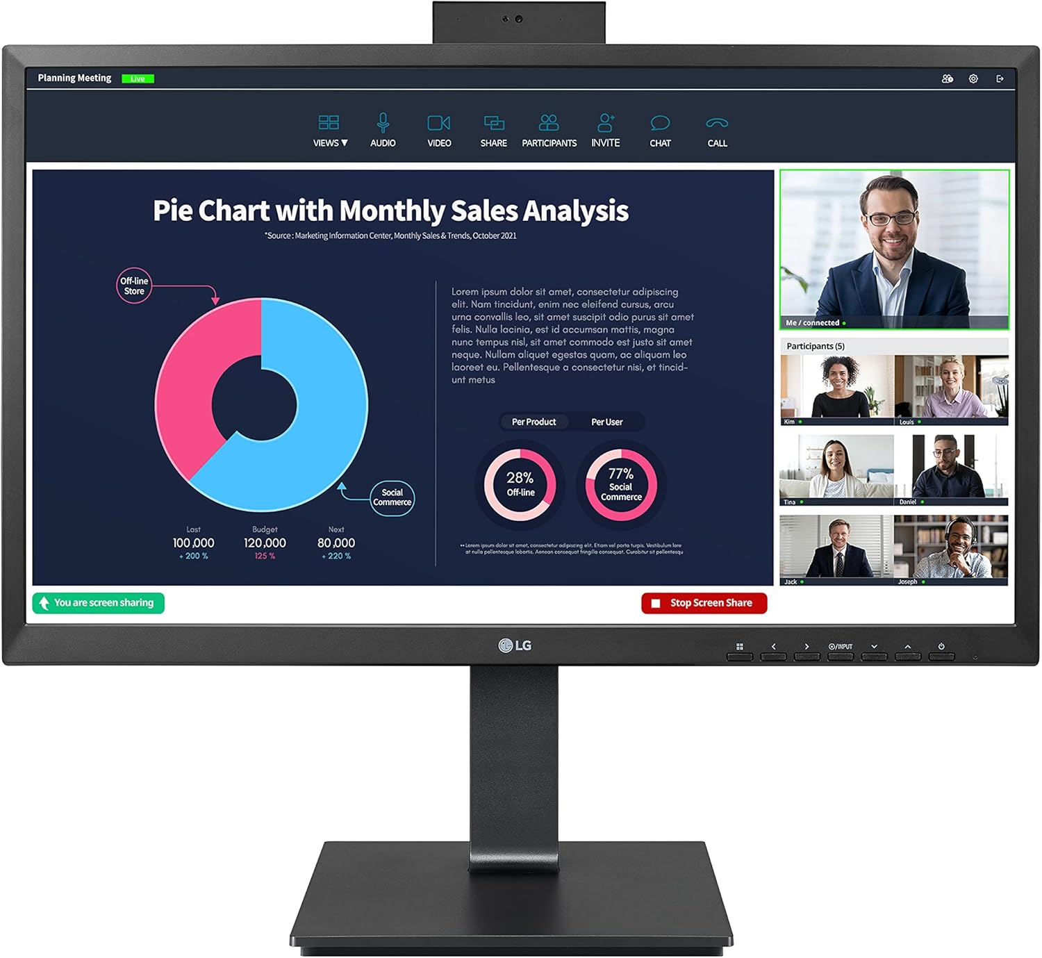 LG 24BP750C-B 23.8" Full HD IPS Monitor with Built-in Webcam Desktop Monitor LG