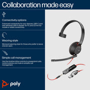 Poly Blackwire 5210 Monaural USB-C Headset + 3.5mm Plug + USB-C/A Adapter | 8X230A6 Headset Poly