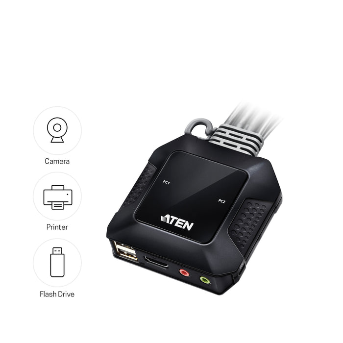 Aten CS22H-AT 2-Port USB 4K HDMI Cable KVM Switch with Remote Port Selector Aten KVM Switches Aten