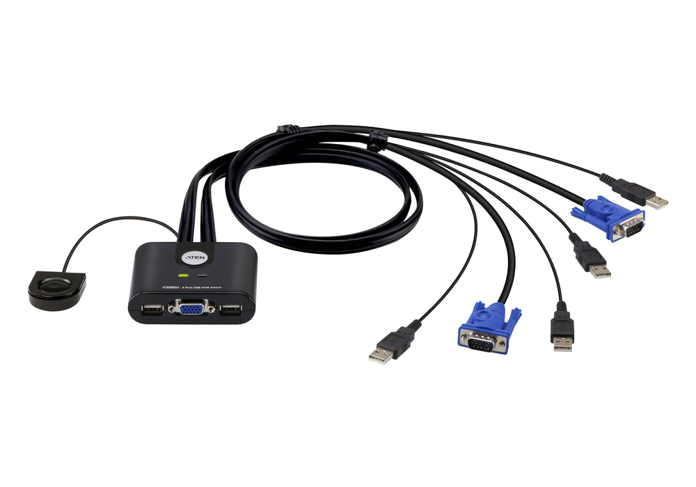 Aten CS22U-AT 2-Port USB VGA Cable KVM Switch with Remote Port Selector