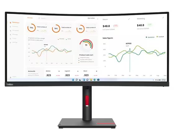 Lenovo 63D4ZAT1UK/T34w-30 34" 60Hz QHD Monitor With ThinkVision MC60 Monitor Webcam Desktop Monitor Lenovo