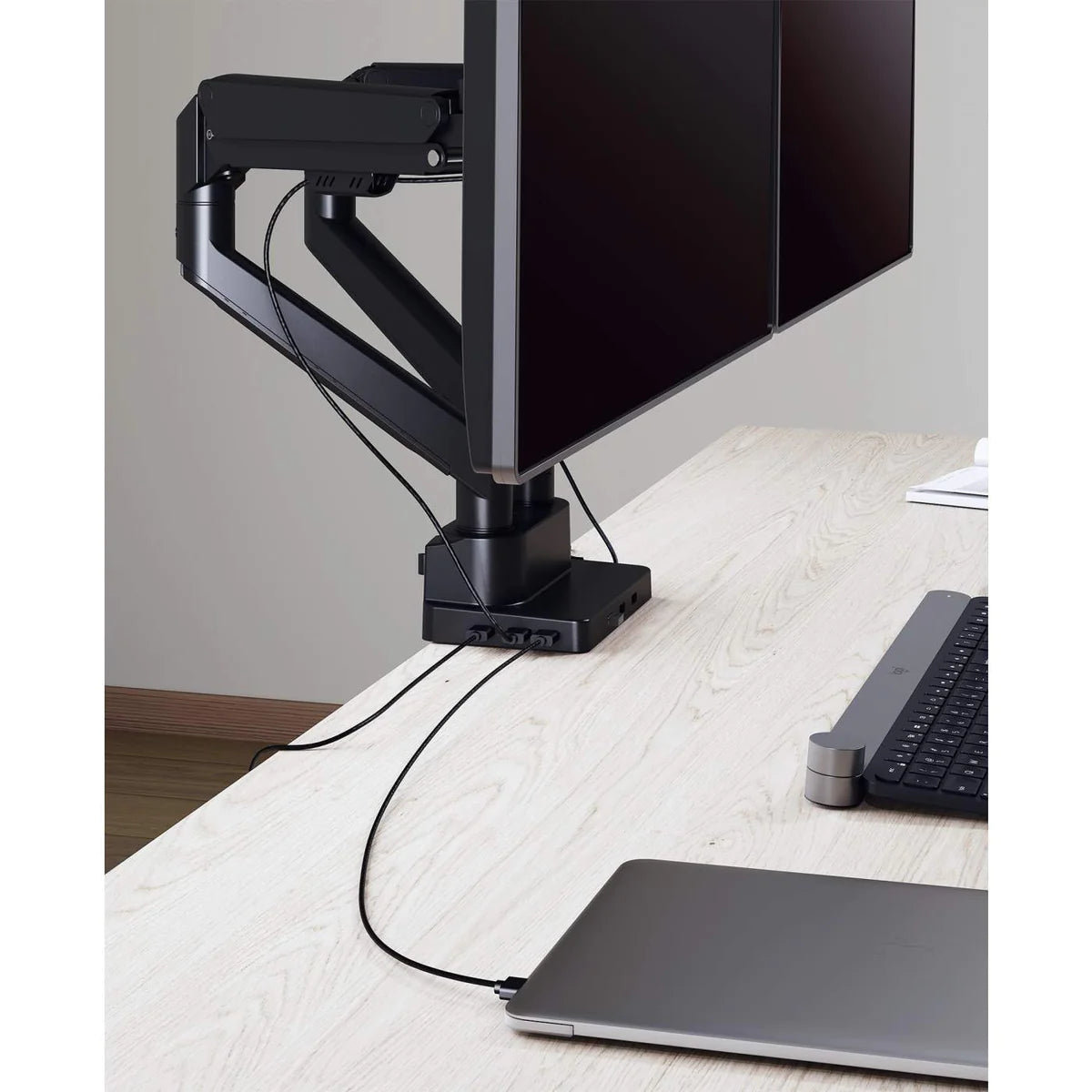 Manhattan 17" - 32" Dual Monitor Desk Mount With Integrated Docking Station | 461887 Monitor Arm Desk Mount Manhattan