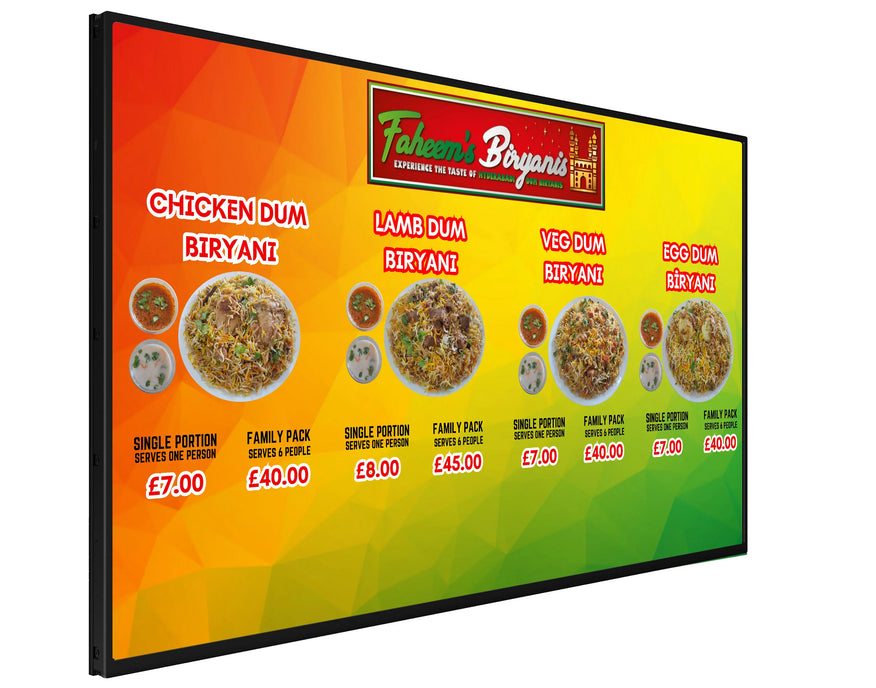 Digital menu boards in small takeaway space