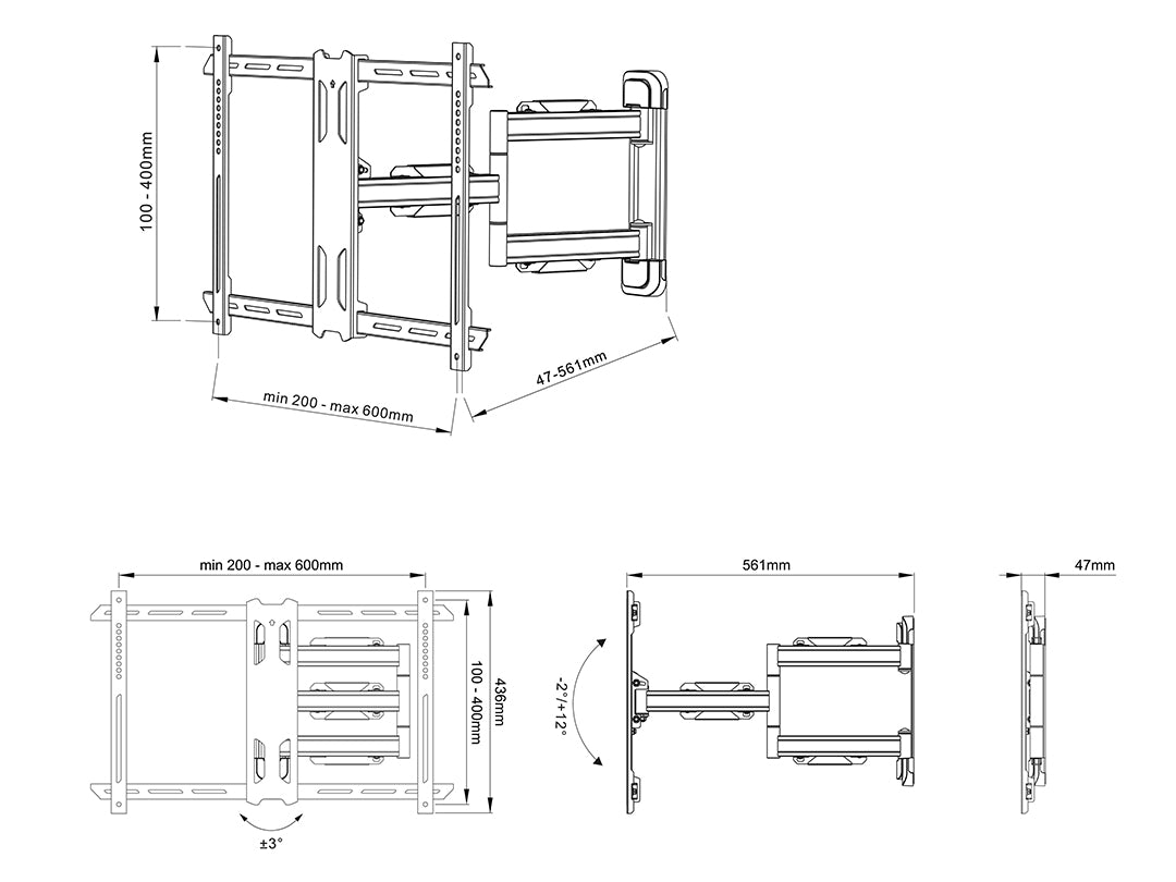 Multibrackets 40" - 70" M Universal Flexarm Pro 40kg HD Single Black | 7350105212758 Wall Mount Bracket Multibrackets