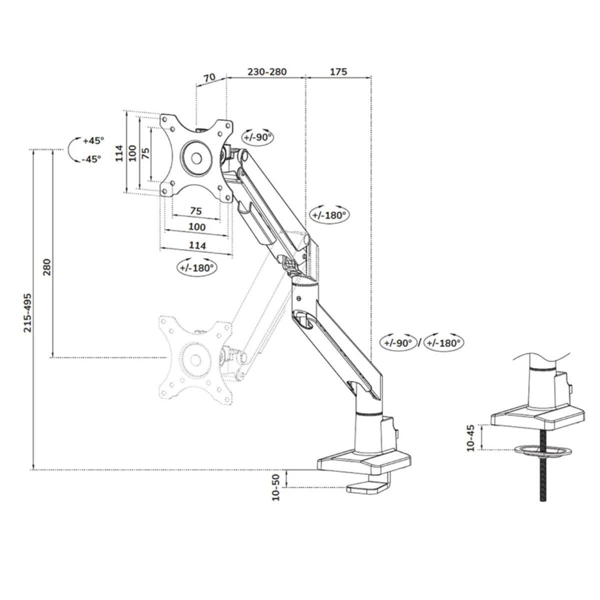Neomounts 17" - 35" NEXT Slim Desk Mount Single Display | DS70-250SL1 Monitor Arm Desk Mount NeoMounts