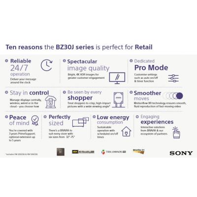 Sony FW-75BZ30J 75" BRAVIA 4K Ultra HD HDR Professional Display Digital Signage Display Sony