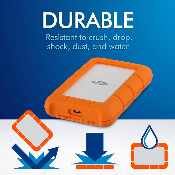 LaCie Rugged USB-C 2TB Portable External Hard Drive | STFR2000800