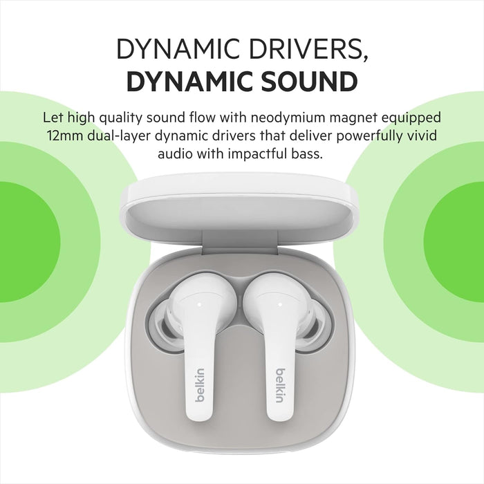 Belkin SoundForm™ Flow Wireless Bluetooth Noise-Cancelling Earbuds White | AUC006BTWH