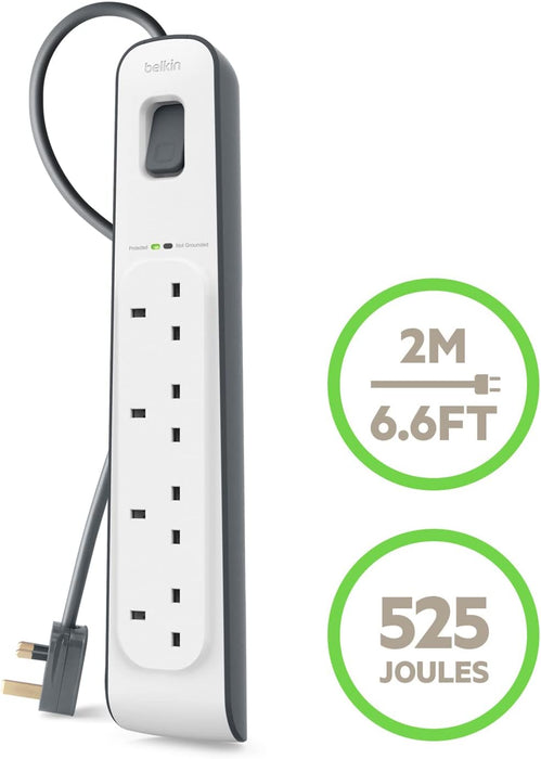 Belkin 4-outlet Surge Protection Strip with 2M Power Cord | BSV400AF2M