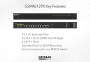 Netgear GSM4212PX-100EUS 8x1G PoE+ 240W 2x1G and 2xSFP+ Managed Switch Network Switch Netgear