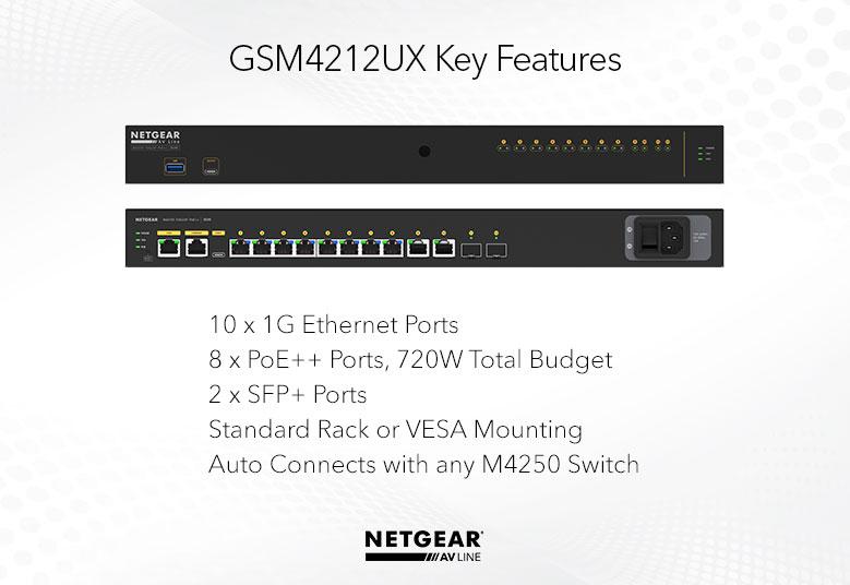 Netgear GSM4212UX-100EUS 8x1G Ultra90 PoE++ 802.3bt 720W 2x1G and 2xSFP+ Managed Switch Network Switch Netgear