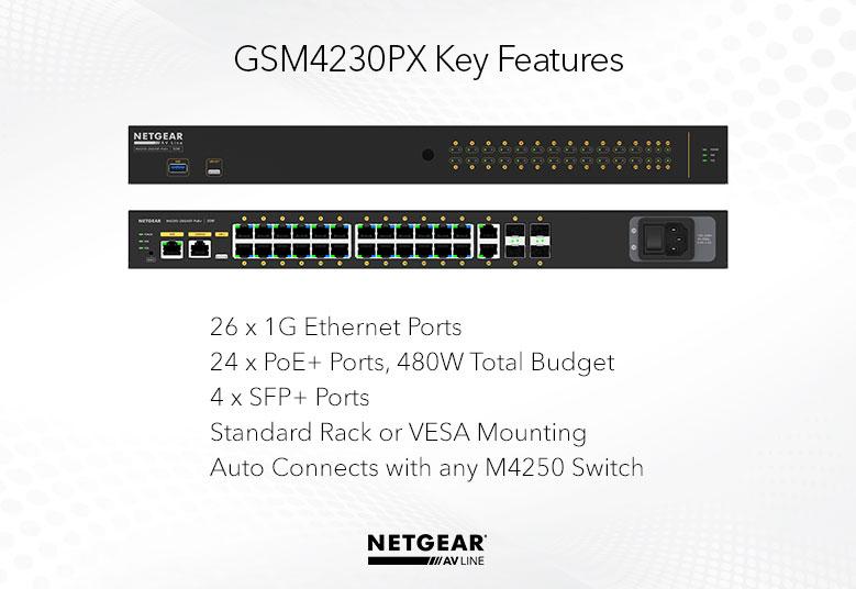 Netgear GSM4230PX-100EUS 24x1G PoE+ 480W 2x1G and 4xSFP+ Managed Switch Network Switch Netgear