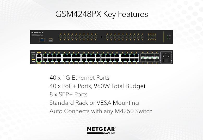 Netgear GSM4248PX-100EUS 40x1G PoE+ 960W and 8xSFP+ Managed Switch Network Switch Netgear