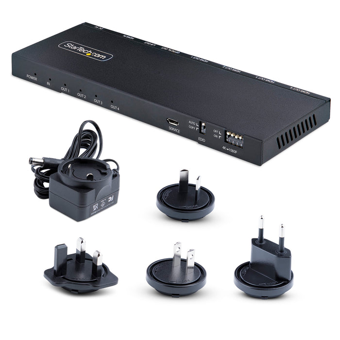 StarTech HDMI-SPLITTER-44K60S 4-Port HDMI Splitter, 4K 60Hz HDMI 2.0 Video, 4K HDMI Splitter