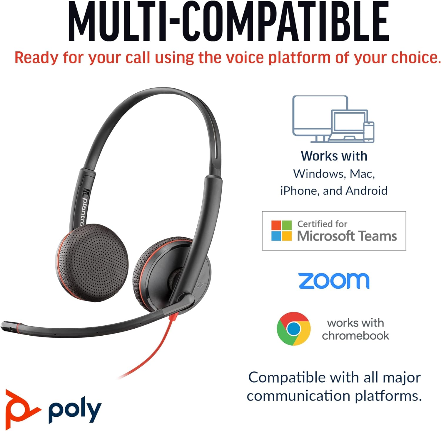 Poly Blackwire 3225 Wired Black Headset Headset Poly