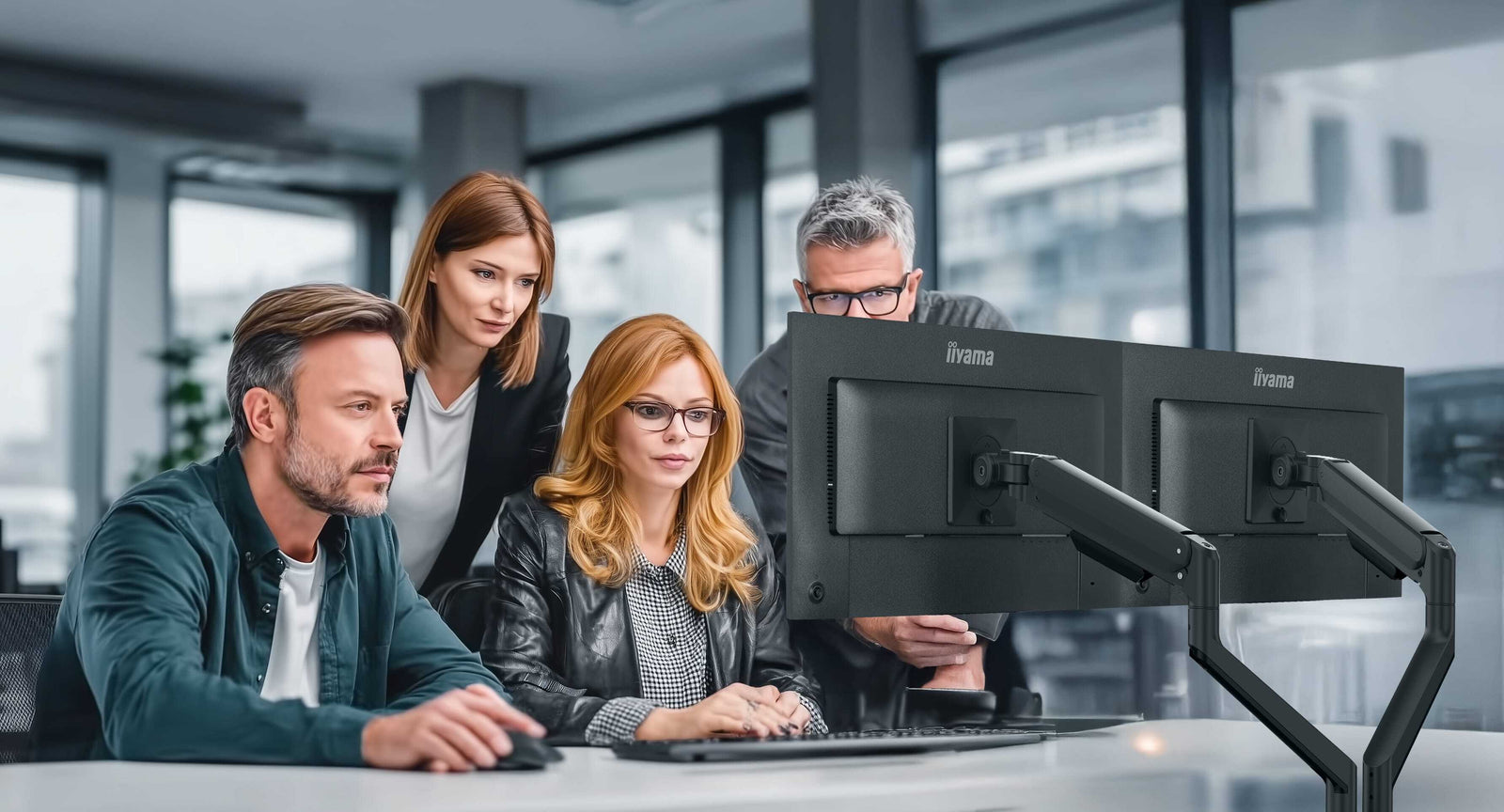 iiyama DS4002C-B1 Dual Ergonomic Monitor Mount for up to 32" Screens Monitor Arm Desk Mount iiyama