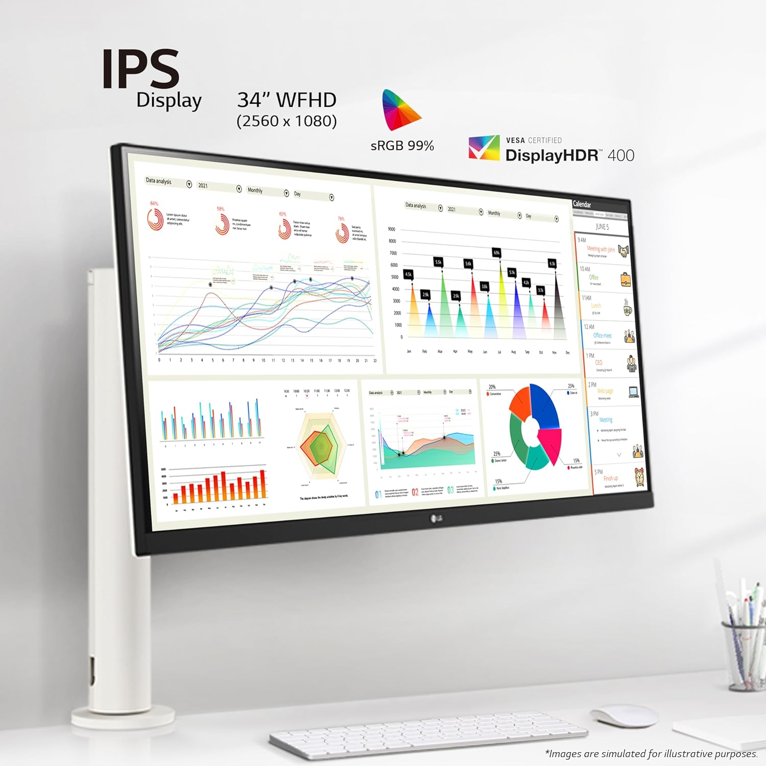 LG 34" 21:9 UltraWide™ FHD (2560 x 1080) Monitor | 34WQ680-W.AEK Desktop Monitor LG