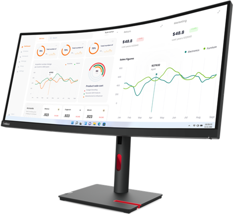 Lenovo 63D4GAT1UK ThinkVision T34w-30 34" Curved 3440 x 1440 UWQHD USB-C Monitor Desktop Monitor Lenovo