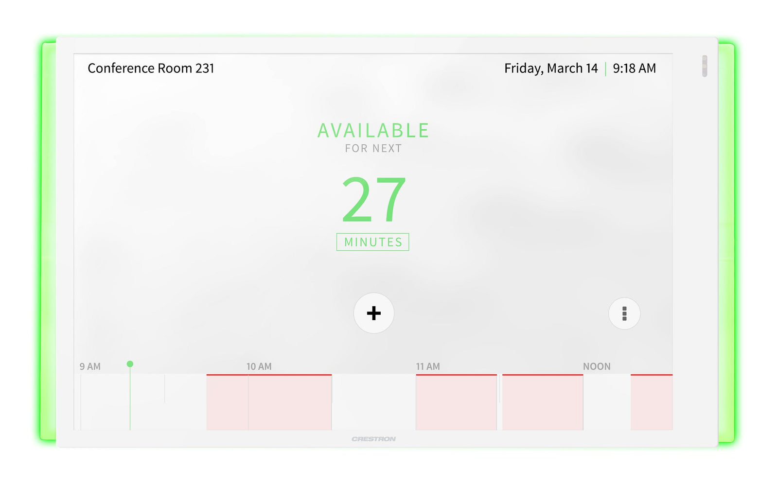 Crestron 10.1 in. Room Scheduling Touch Screen, White Smooth, Includes one TSW-1070-LB-W-S Light Bar | TSS-1070-W-S-LB KIT Meeting Room Display Crestron