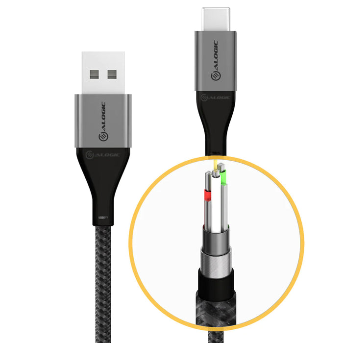 Alogic ULCA203-SLV Super Ultra USB 2.0 USB-C to USB-A Cable - 3A/480Mbps